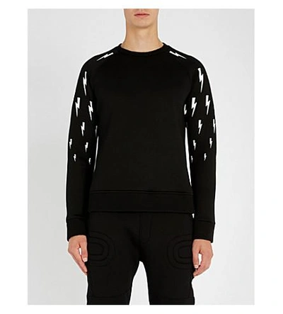 Shop Neil Barrett Lightning Bolt-print Stretch-jersey Sweatshirt In Black
