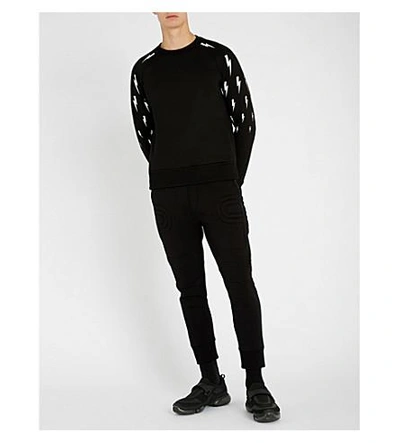 Shop Neil Barrett Lightning Bolt-print Stretch-jersey Sweatshirt In Black