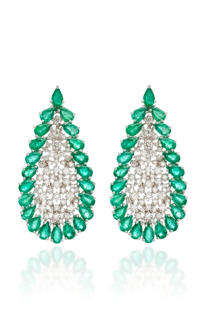 Shop Sutra Emerald And Diamonds Earrings In Green