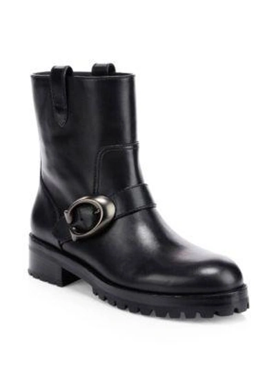 Shop Coach Leighton Leather Moto Boots In Black