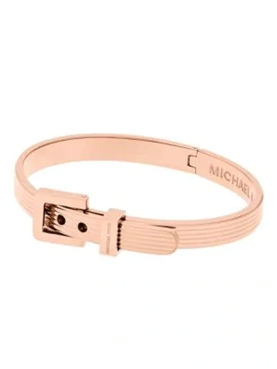 Shop Michael Kors Ribbed Padlock Buckle Bracelet In Rose Gold