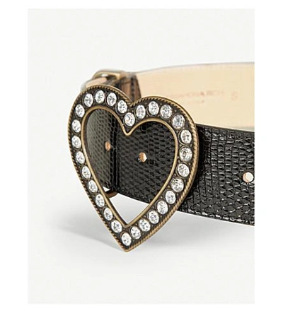 Shop Alessandra Rich Heart Crystal-embellished Lizard-leather Belt In Black