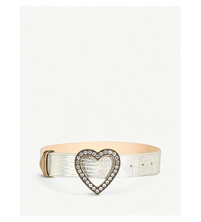 Shop Alessandra Rich Heart Crystal-embellished Lizard-leather Belt In Silver