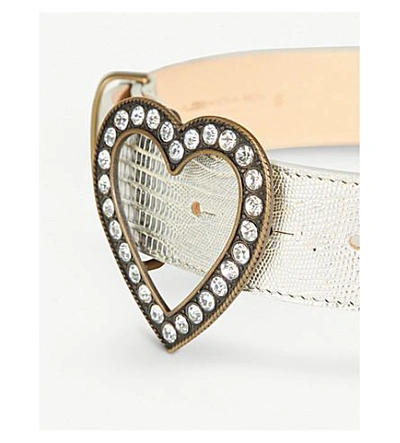 Shop Alessandra Rich Heart Crystal-embellished Lizard-leather Belt In Silver