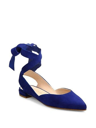 Shop Stuart Weitzman Supersonic Suede Lace-up Flats In Ultra Marine