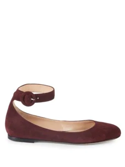 Shop Gianvito Rossi Suede Ankle Strap Ballet Flats In Medium Brown