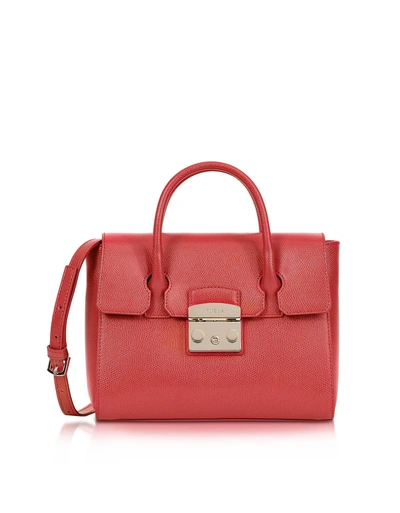 Shop Furla Ruby Red Grained Leather Metropolis Small Satchel