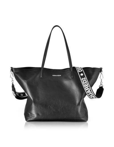 Shop Dsquared2 Black Leather Shopping Bag W/detachable Signature Logo Strap