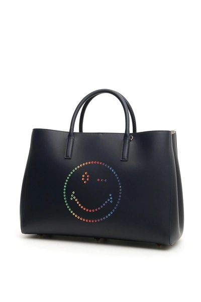 Shop Anya Hindmarch Large Ebury Shopper With Multicolor Smiley In Marine