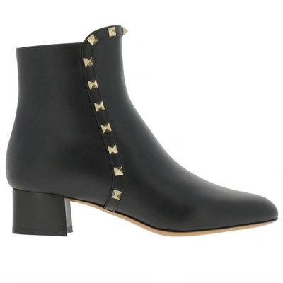 Shop Valentino Heeled Booties  Rockstud Ankle Boot In Genuine Smooth Leather With Metal Studs In Black