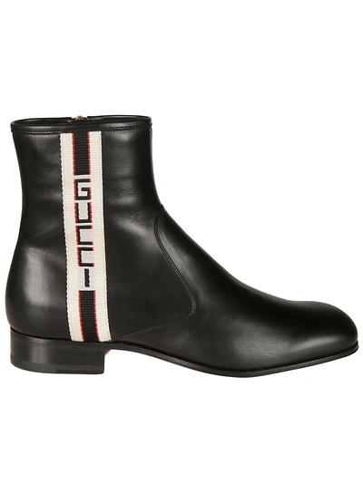 Shop Gucci Web Trimmed Chelsea Boots In Black