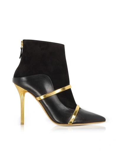 Shop Malone Souliers Black And Gold Nappa Leather And Suede High Heel Boots