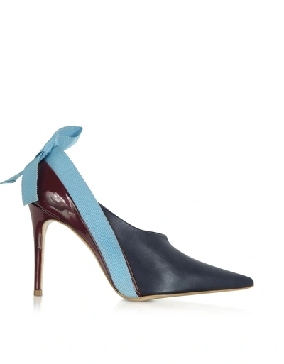 Shop Delpozo Marine Light Blue And Burgundy Patent Leather Booties