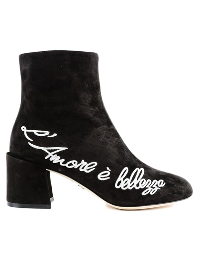 Shop Dolce & Gabbana Embroidered Ankle Boots In Nero/bianco