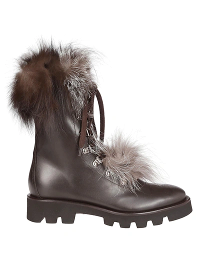 Shop Fabiana Filippi Fur Trimmed Lace-up Boots In Brown