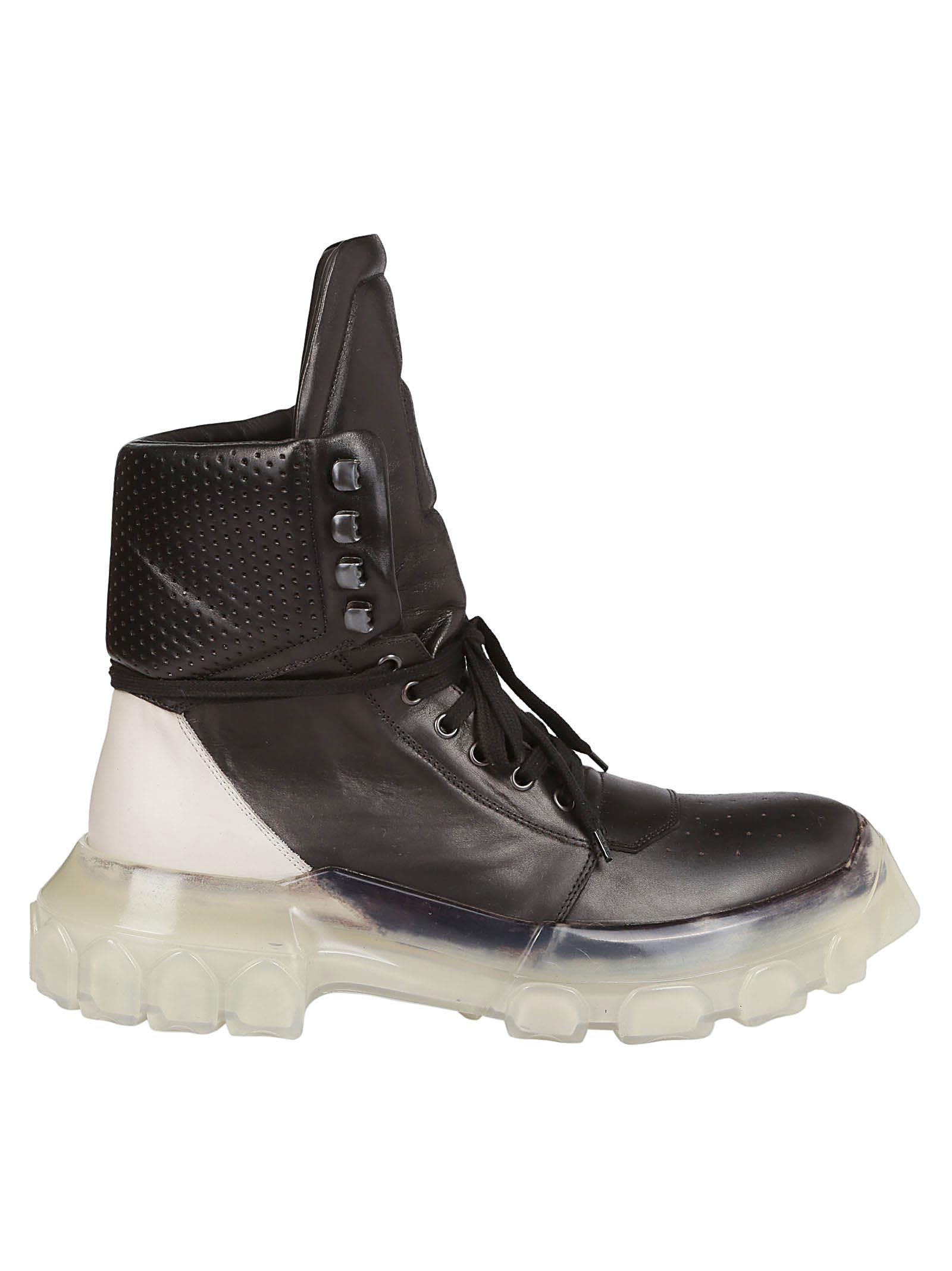 Rick Owens Darkshadow Combat Lace-up Boots In Black White | ModeSens