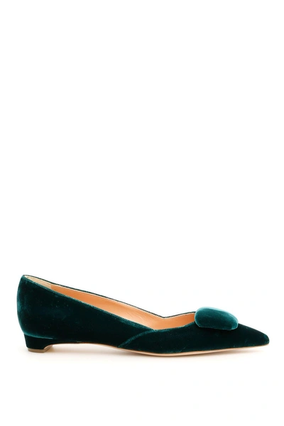 Shop Rupert Sanderson Velvet Ballerinas In Jupiter|verde