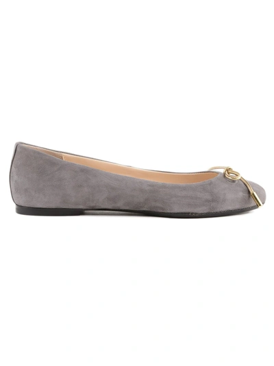 Shop Anna Baiguera Bow Front Ballerinas In Grey Suede Kid