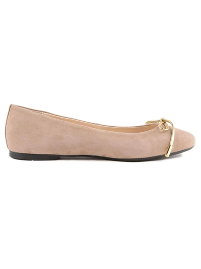 Shop Anna Baiguera Bow Front Ballerinas In Taupe Suede Kid