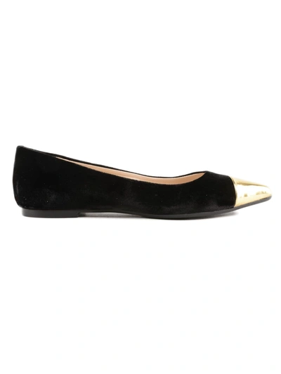 Shop Anna Baiguera Pointed Toe Ballerinas In Black Velvet Gold