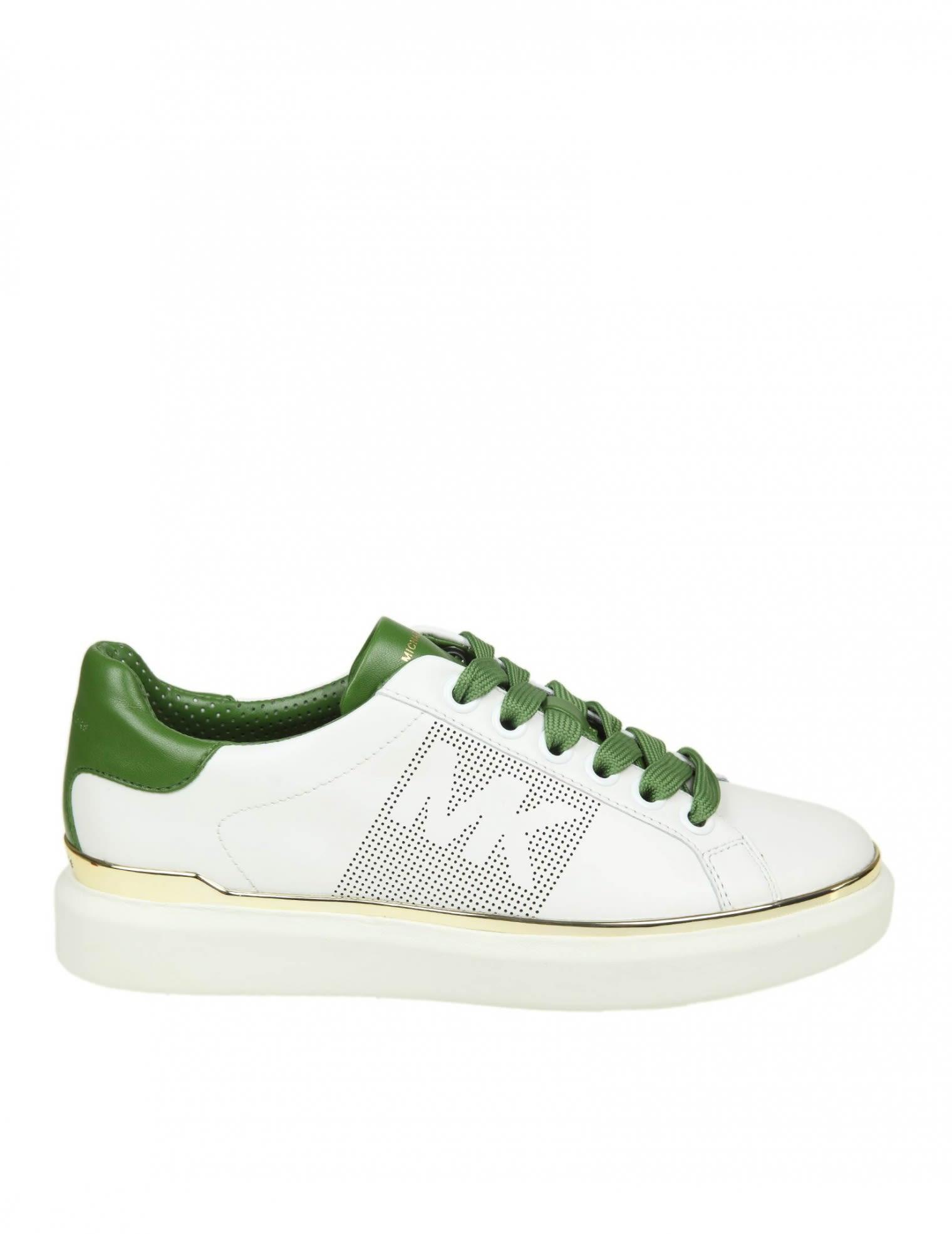 Michael Kors "max Lace Up" Sneakers In White Color Leather In White/green |  ModeSens