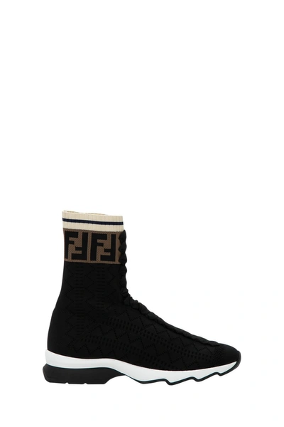 Shop Fendi Black Fabric Sneaker Boots In Nero