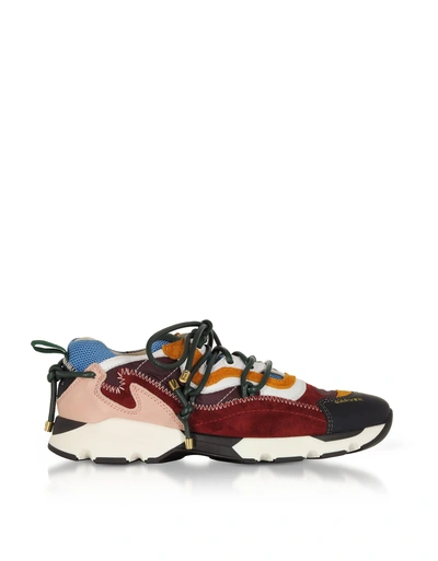 Shop Carven Color Block Leather And Suede Sneakers In Multicolor