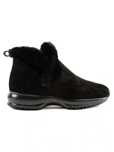 Shop Hogan Fur Trimmed Ankle Boots In Bnero