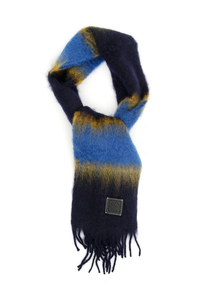Shop Loewe Multicolor Striped Scarf In Yellow Navy