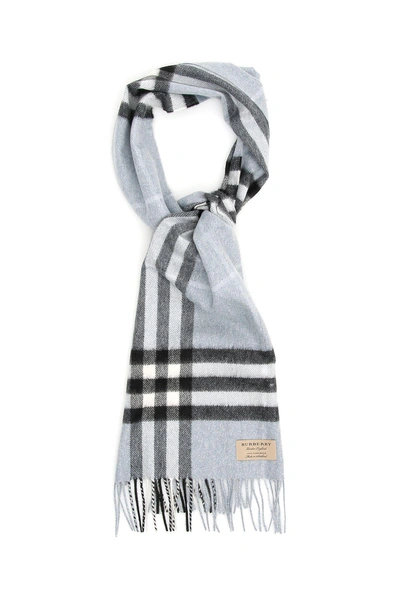 Shop Burberry Giant Check Scarf In Dusty Blue
