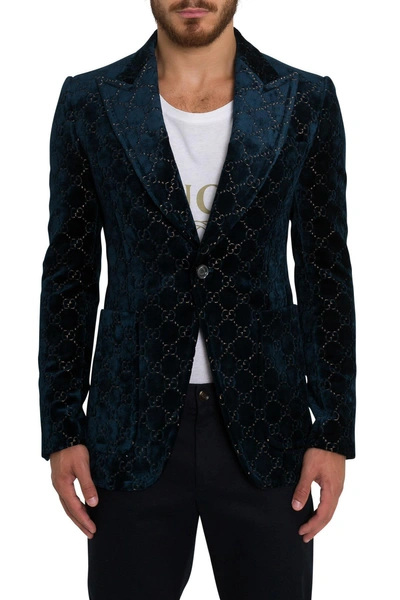 Shop Gucci Gg Velvet Blazer In Blu