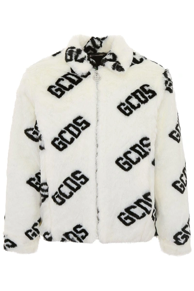 Shop Gcds Faux Fur Jacket In Basic