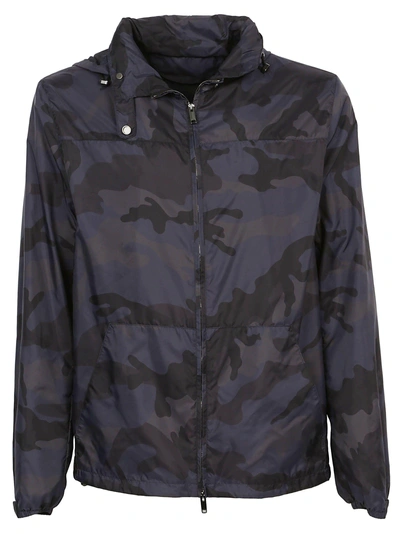 Shop Valentino Prêt-à-porter Jacket In Camou Navy/grey