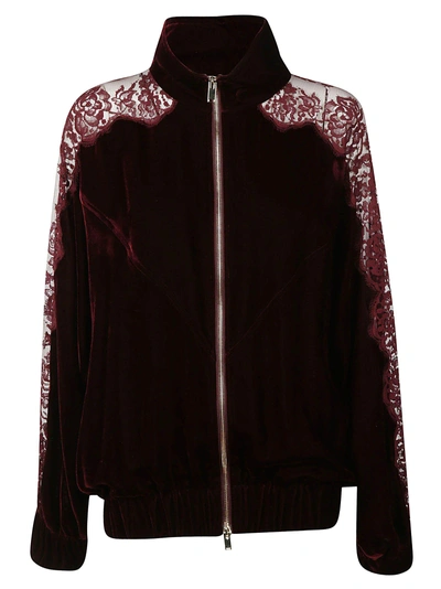 Shop Stella Mccartney Lace Panel Jacket In Burgundy