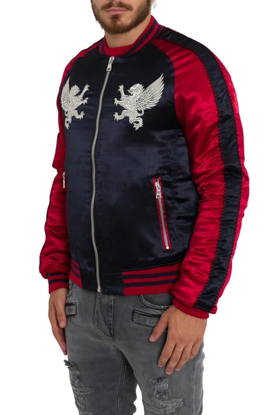 Shop Balmain Embroidered Bomber In Blu