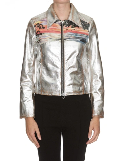 Shop Golden Goose Mira Leather Jacket In Silver Sunset