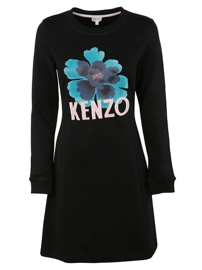 Shop Kenzo Logo Print Dress In Black