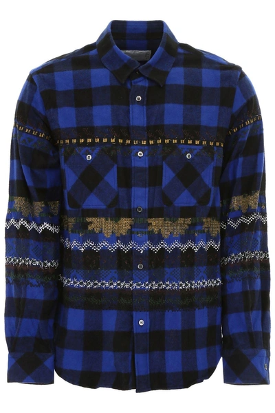 Shop Sacai Embroidered Check Shirt In Blue Black (blue)