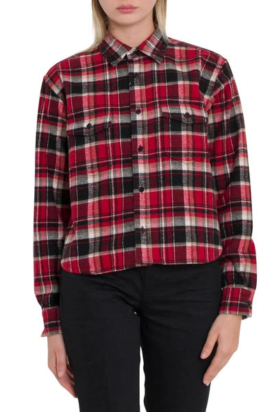 Shop Saint Laurent Flannel Oversized Shirt In Rosso