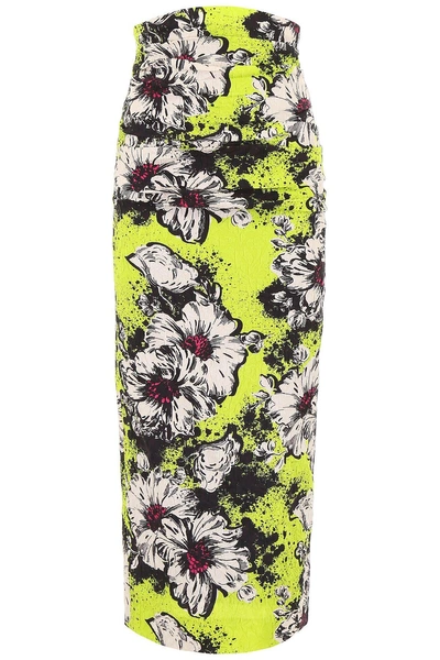 Shop Miu Miu Pencil Skirt With Flower Print In Felce|giallo