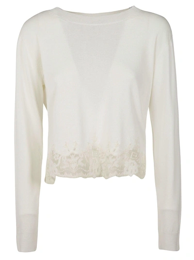 Shop Ermanno Scervino Cropped Lace Detail Sweater In White