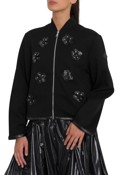 Shop Moncler Genius Zippered Carigan With Floral Applications By Noir Kei Ninomiya In Nero