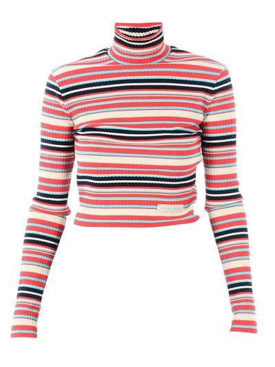 Shop Prada Striped High Collar Sweater In Multicolor