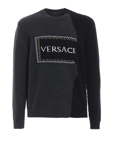 Shop Versace Contrast Logo Sweater In Dark Grey