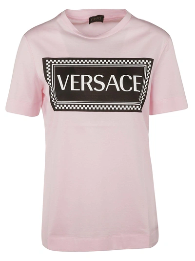 Shop Versace Printed Logo T-shirt In Pink