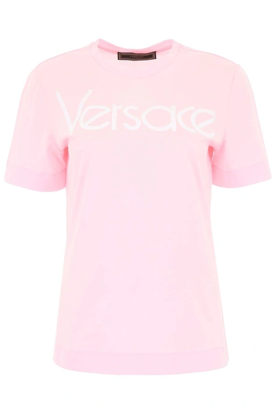 Shop Versace Vintage Logo Embroidery T-shirt In Rosa Bianco