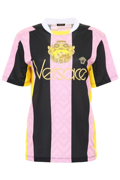 Shop Versace Football T-shirt In Nero Rosa Giallo (yellow)