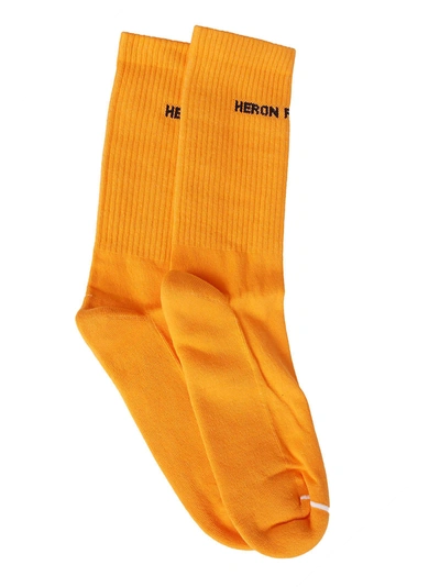 Shop Heron Preston Logo Socks In Orange