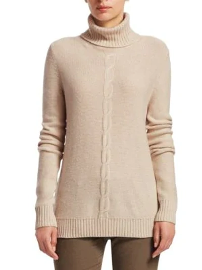 Shop Loro Piana Kimberly Cashmere Cable-knit Turtleneck In Natural