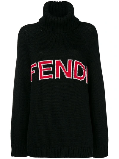 Shop Fendi Turtleneck Knitted Sweater - Black